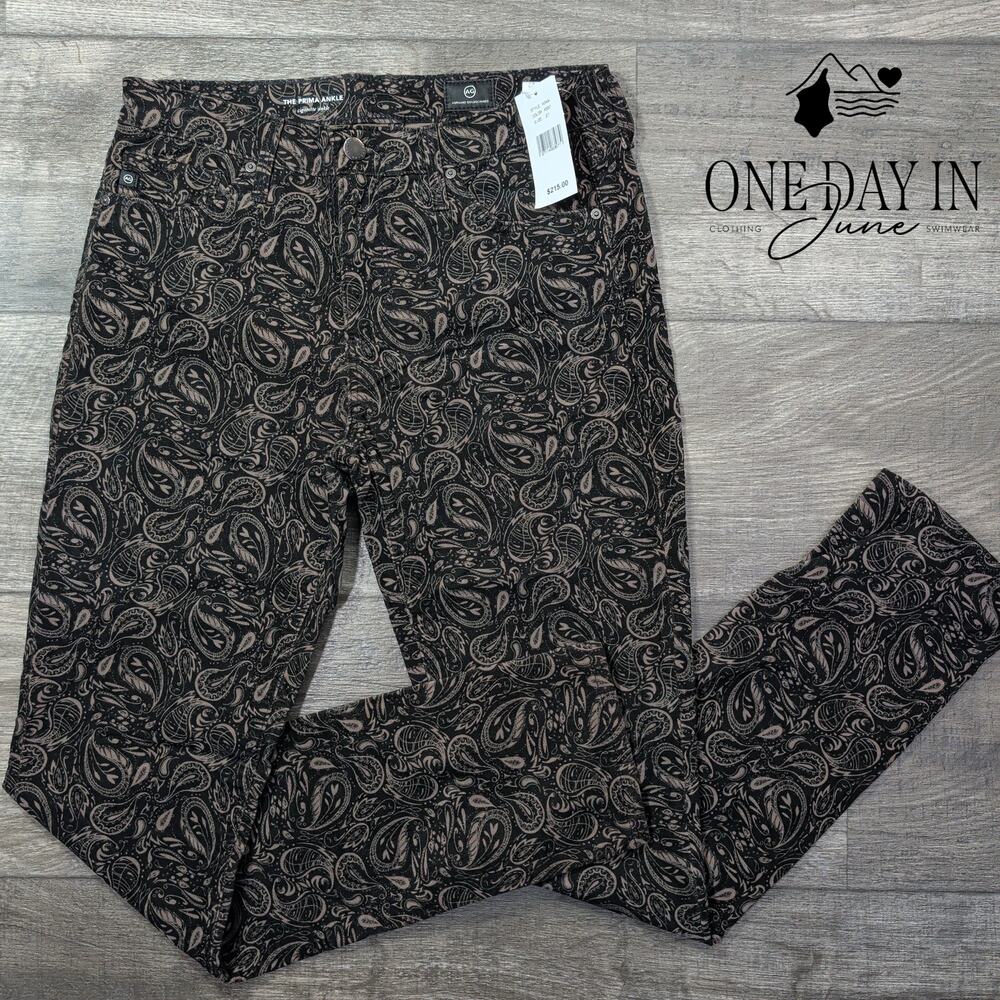 AG Adriano Goldschmied Prima Ankle Velvet Paisley Cigarette Jeans NWT Size 4